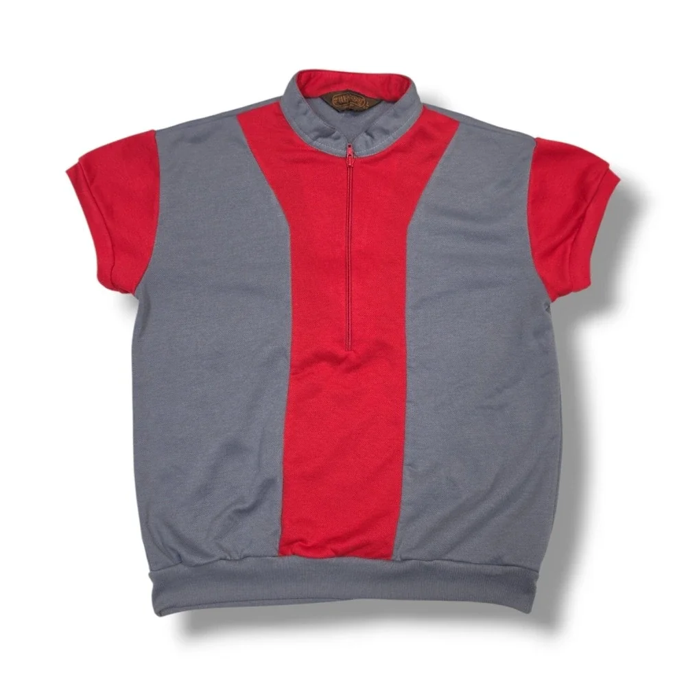 Vintage HUK-A-POO 1/4 Zip Mesh Red & Gray Short Sleeve Sweater Size L